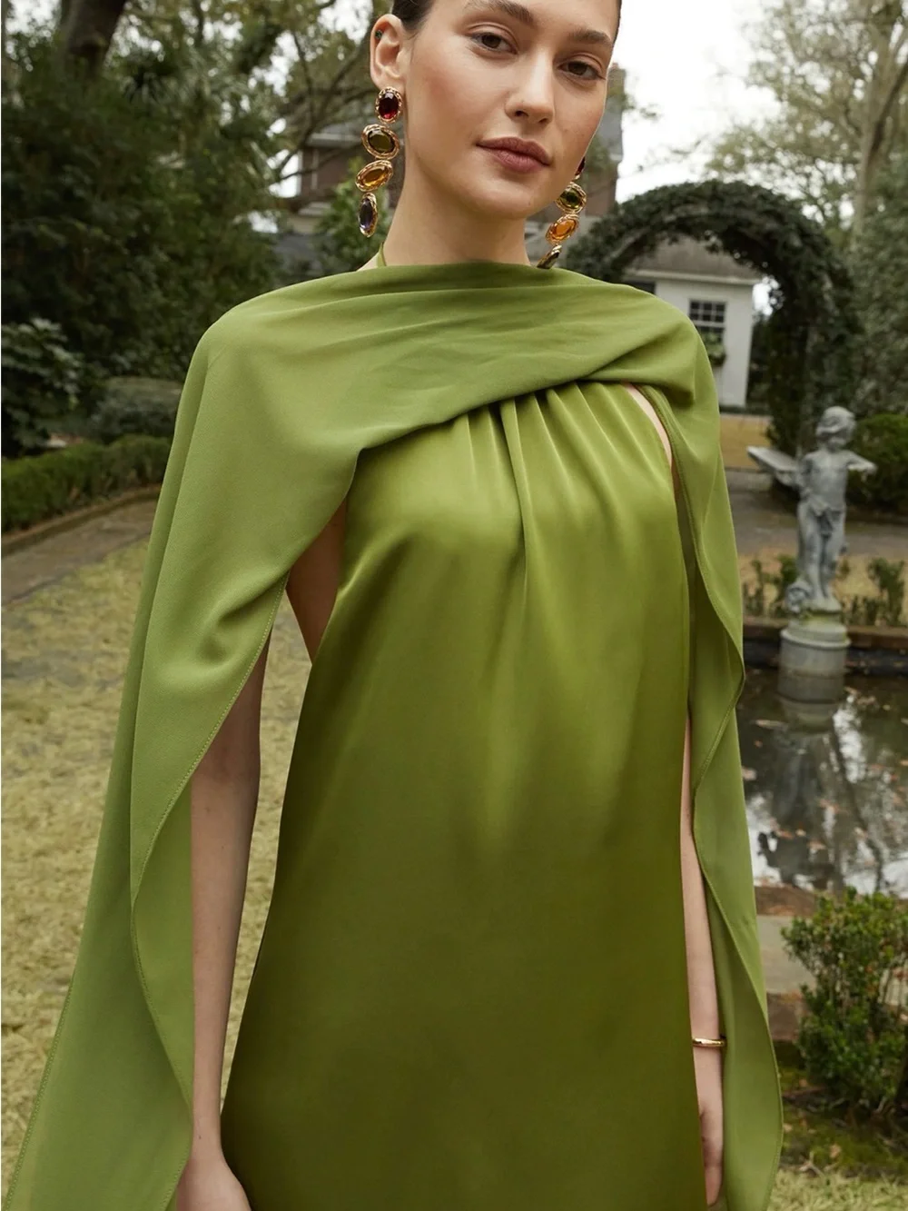 Sleeveless Olive Halter Maxi Dress